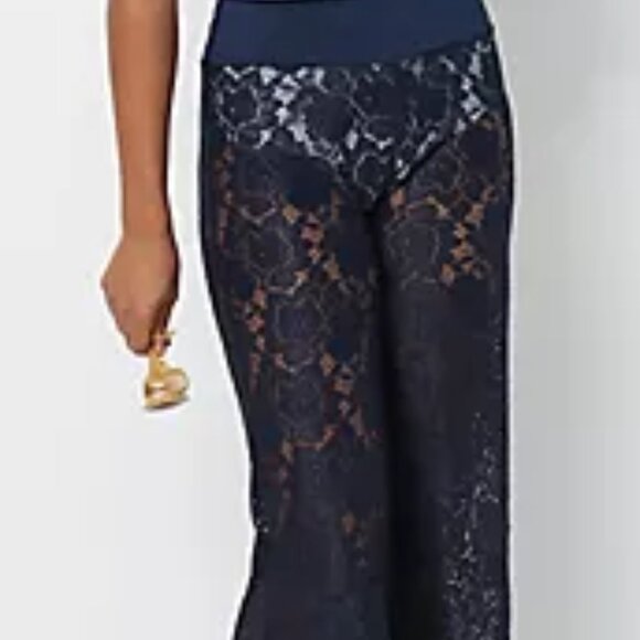 G.I.L.I. Pull-On Knit Lace Swim Wide Leg Cover-up Noir Black Size 3X - Picture 4 of 6